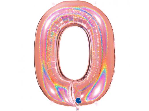 Ροζ Χρυσό Με Ολογραφικό Τύπωμα Μπαλόνι Supershape Αριθμός-Νούμερο 0 (100εκ)
