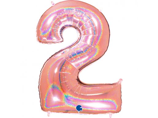 Ροζ Χρυσό Με Ολογραφικό Τύπωμα Μπαλόνι Supershape Αριθμός-Νούμερο 2 (100εκ)