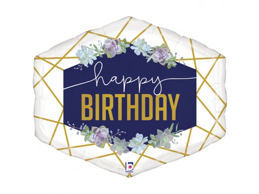 Μαρμάρινο Μπλε Και Χρυσό Για Γενέθλια Happy Birthday Μπαλόνι Supershape