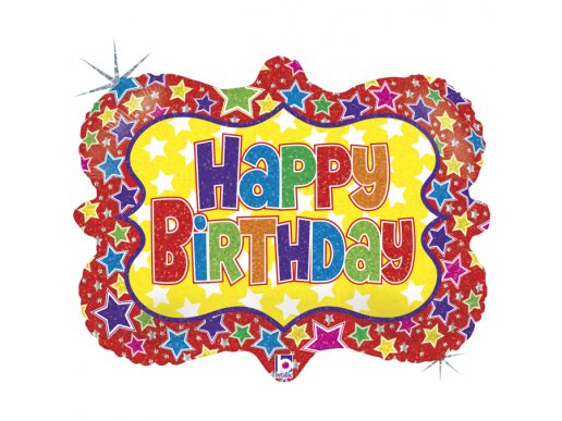 Colourful Stars Happy Birthday Holographic Design Balloon Supershape