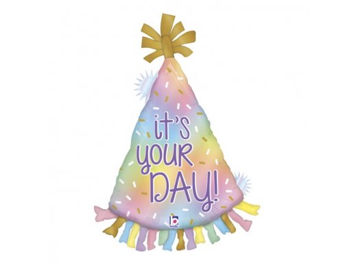 Μπαλόνι Supershape σε Σχήμα Καπέλου με Παστέλ Χρώματα και Μήνυμα It's Your Day (86εκ)