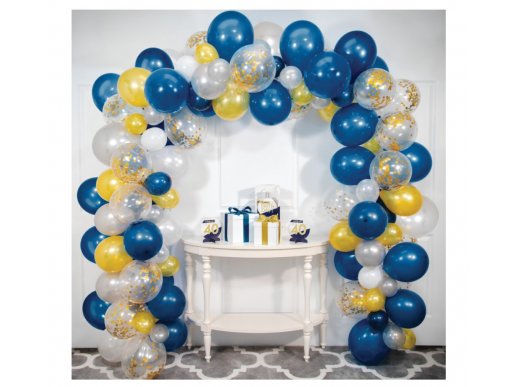 DIY γιρλάντα με μπαλόνια λάτεξ σε μπλε, χρυσό, ασημί και άσπρο χρώμα