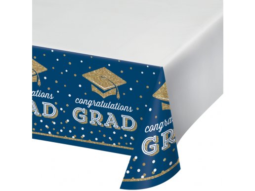 Blue and gold congratulations grad tablecover