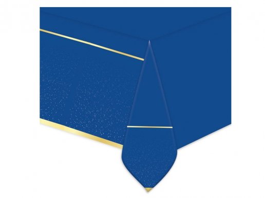 Plastic tablecover in blue color with gold lines 140cm x 270cm