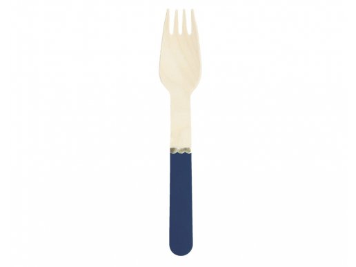 Navy blue wooden forks with gold foiled details 8pcs