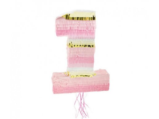 Number 1 shaped pinata in pink and gold color 50cm
