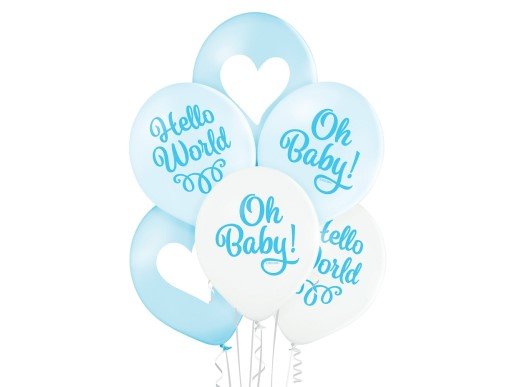 Oh Baby Γαλάζια και Άσπρα Λάτεξ Μπαλόνια (6τμχ)