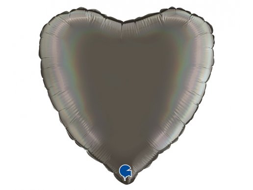 Holographic platinum grey heart shaped foil balloon 45cm