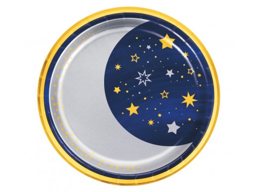 Μεγάλα χάρτινα πιάτα για πάρτυ με θέμα τα αστέρια και το φεγγάρι