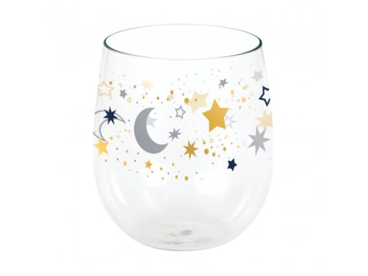 Διάφανο πλαστικό ποτήρι με σχέδιο τα αστεράκια και τα φεγγάρια