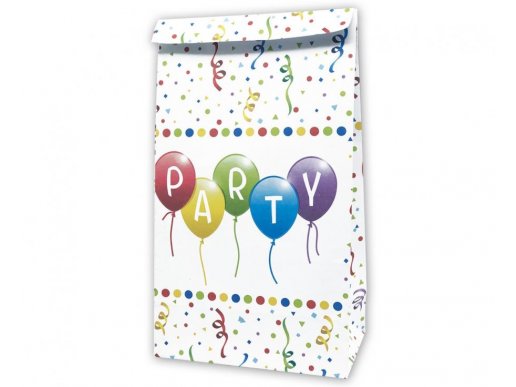 Χάρτινες σακούλες για δωράκια σε πάρτυ με σχέδιο τα πολύχρωμα κομφετί και τις σερπαντίνες 4τμχ