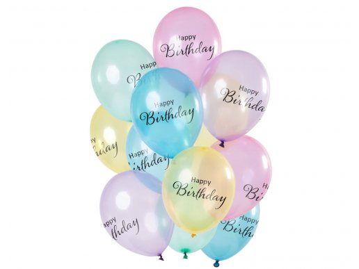 Pastel clear Happy Birthday latex balloons 12pcs