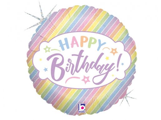 Παστέλ με Ρίγες Happy Birthday foil μπαλόνι 45εκ
