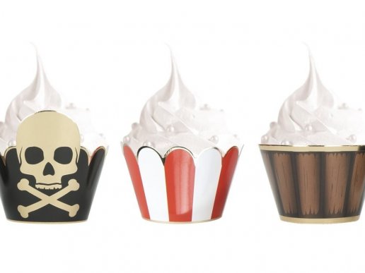 Πειρατικό με νεκροκεφαλές διακοσμητικά περιτυλίγματα για cupcakes σε 3 διαφορετικά σχέδια