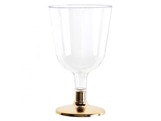 Διάφανα ποτήρια πλαστικά για το κρασί με χρυσή βάση 6τμχ