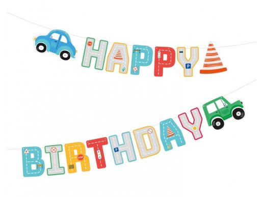 Πολύχρωμα οχήματα γιρλάντα Happy Birthday 250εκ