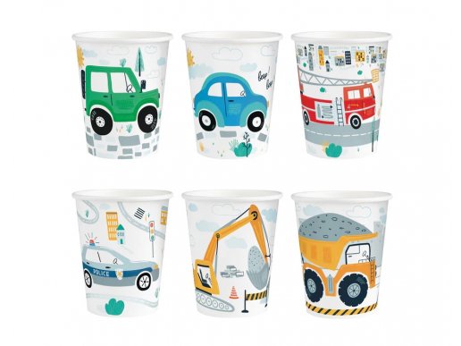Colorful vehicles paper cups 6pcs