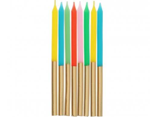 Colorful tall candles with gold details 24pcs