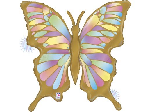 Πολύχρωμη Πεταλούδα με Χρυσό Περίγραμμα Supershape Μπαλόνι (84εκ)