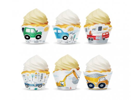 Colorful vehicles cupcake wrappers 6pcs
