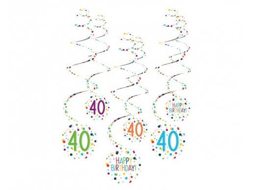 Colorful dots swirl decorations with number 40 6pcs