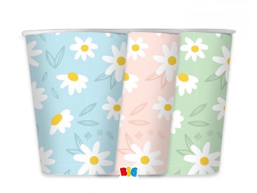 Multicolor paper cups with daisies print 6pcs