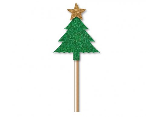 Green Christmas trees with glitter decorative picks 12pcs