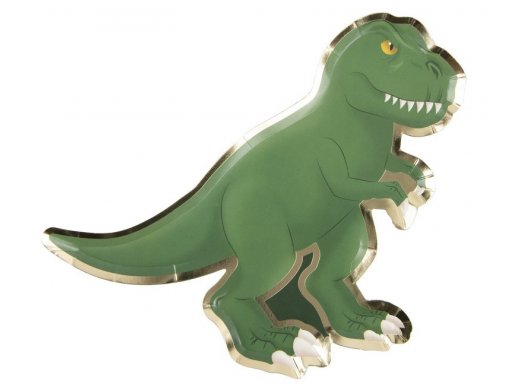 Green dinosaur shaped paper plates 8pcs