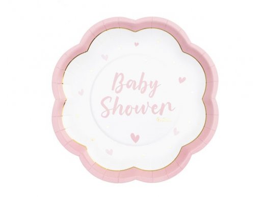 Ροζ baby shower με καρδούλες χάρτινα πιάτα 8τμχ