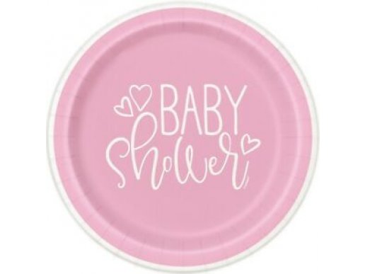 Pink Baby Shower Large Paper Plates (8pcs)