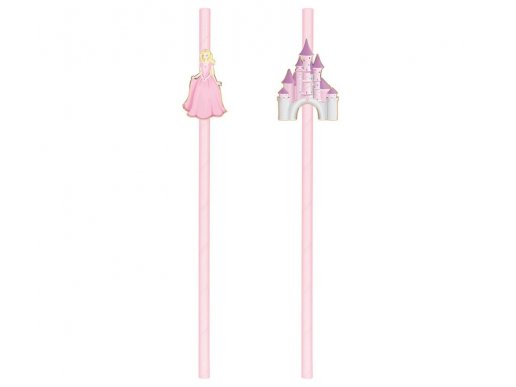 Pink paper straws with the Princess and her palace 10pcs