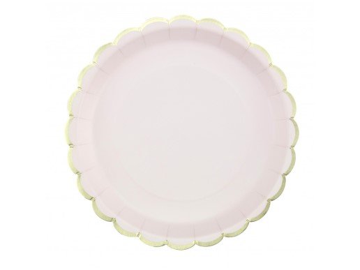 Ροζ Μεγάλα Χάρτινα Πιάτα με Χρυσό Περίγραμμα (8τμχ)