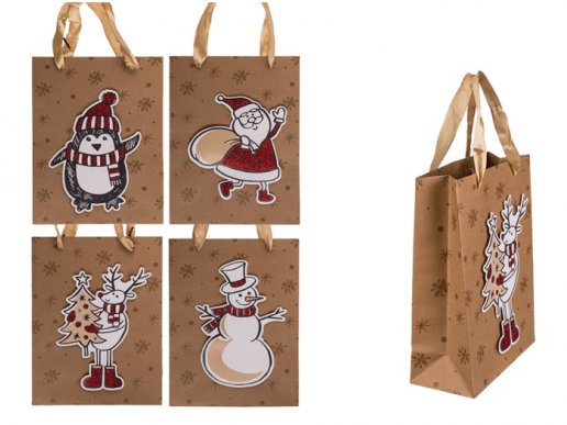 Σακούλες δώρου κραφτ με 3D χριστουγεννιάτικα σχέδια 4τμχ
