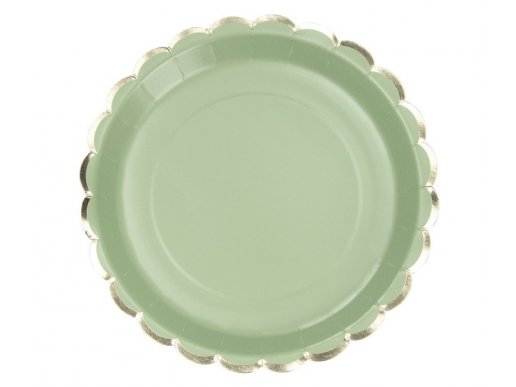Sauge green πράσινα μεγάλα χάρτινα πιάτα με χρυσοτυπία 8τμχ