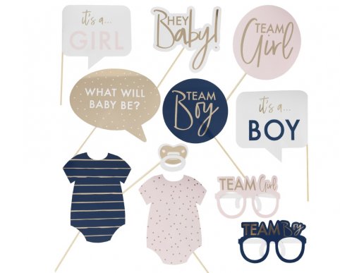 Gold foiled gender reveal photo booth props