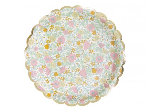 Shabby μεγάλα χάρτινα πιάτα με floral σχέδιο και χρυσοτυπία 8τμχ