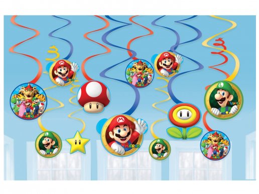 Κρεμαστά διακοσμητικά σπιράλ για πάρτυ με θέμα τον Super Mario Bros 12τμχ