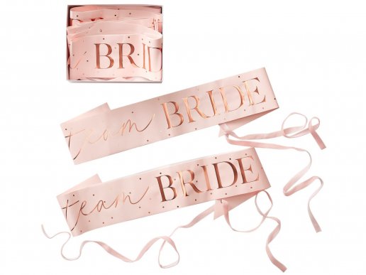 Team Bride ροζ κορδέλες με ροζ χρυσό τύπωμα 6τμχ