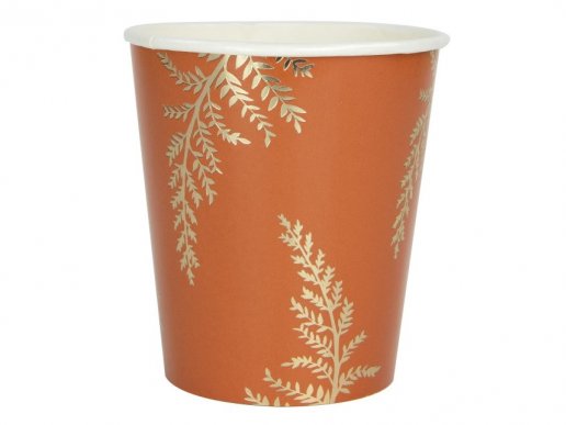 Terracotta with gold ferns paper cups 8pcs