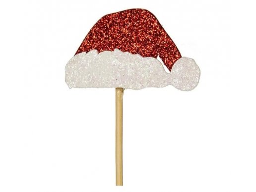 Santa's hat decorative picks with glitter for Christmas 12pcs