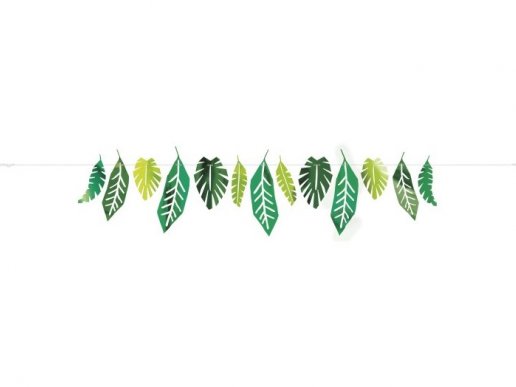 Tropical leaves garland in green metallic color 213cm