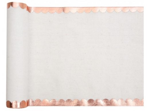 Cotton table runner with rose gold scalloped design 28cm x 300cm