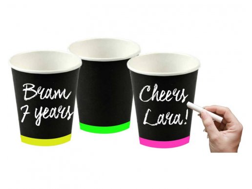 Writable paper cups with fluo colors details 6pcs