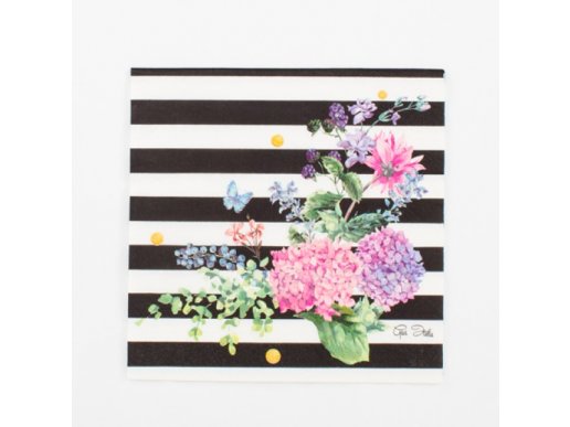Χαρτοπετσέτες Floral με Ασπρόμαυρες Ρίγες (16τμχ)