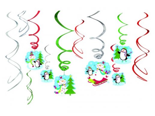Snowman and penguin swirl decorations 12pcs