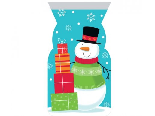 Μακρόστενα πλαστικά σακουλάκια με σχέδιο τον Χιονάνθρωπο με τα δώρα για τα Χριστούγεννα 12τμχ