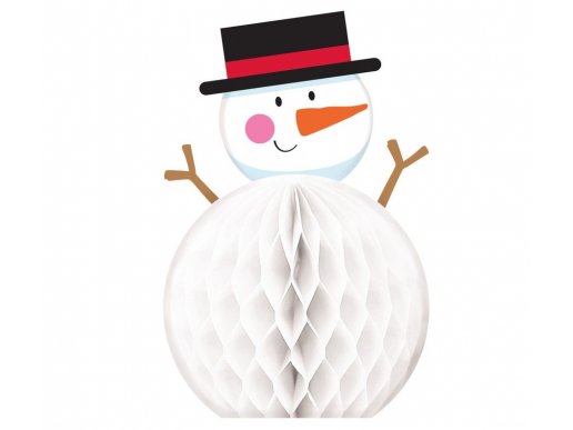 White honeycomb table decoration for Christmas with snowman face and hands