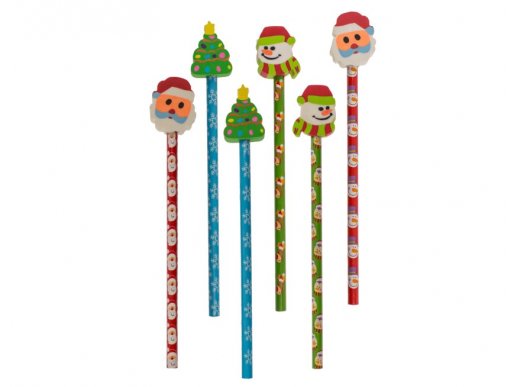 Xmas friends set of pencils with erasers 6pcs