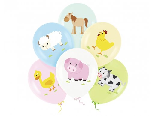 Farm animals printed latex balloons 6pcs