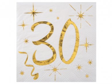 30 White Beverage Napkins with Gold Foiled Print (20pcs)